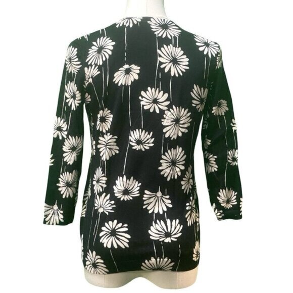 Talbots 3/4 Sleeve Black Floral Lightweight Cotton Blend Cardigan Size S/P - Picture 2 of 5